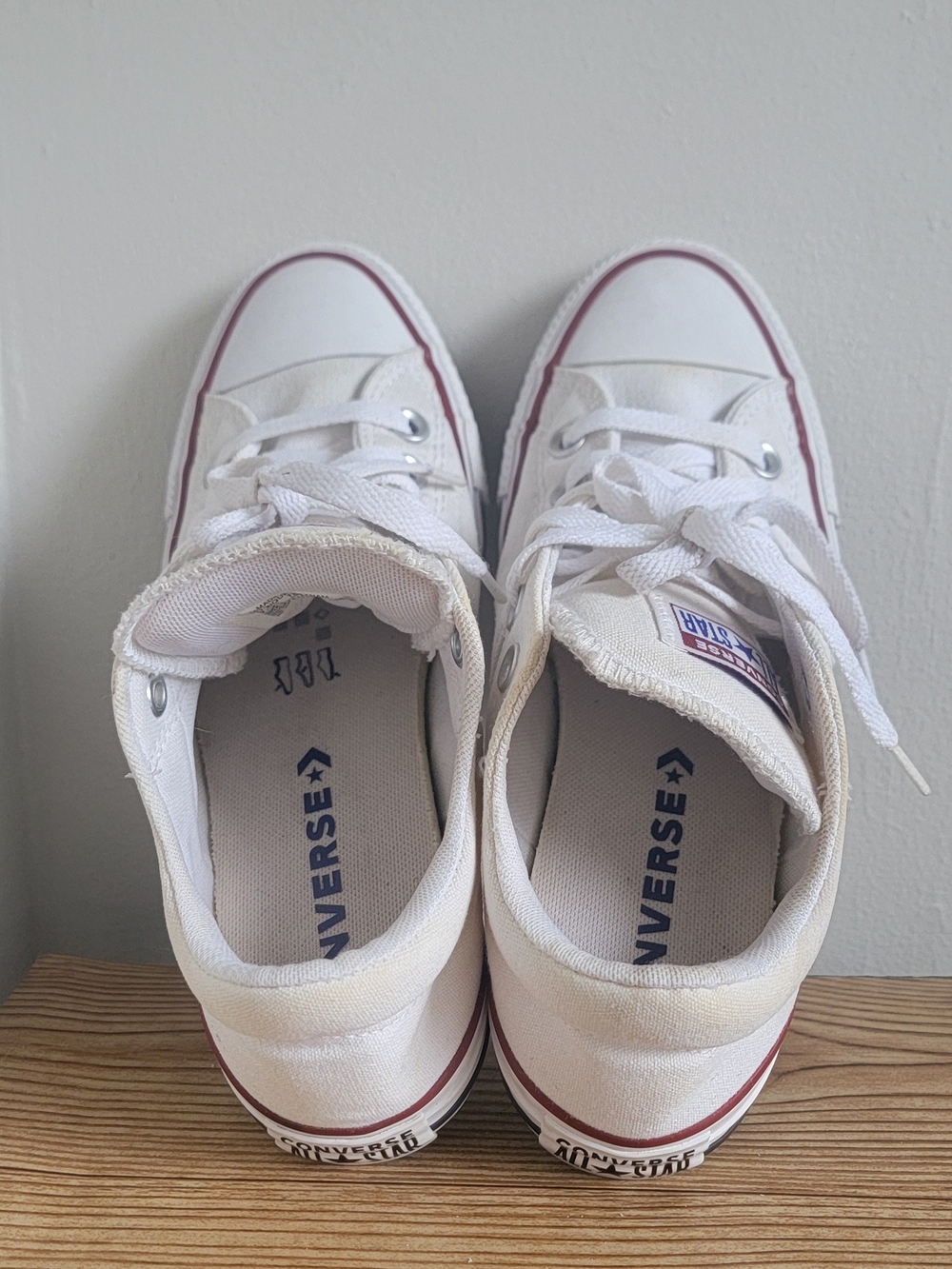 Converse White Low Top Sneakers with Red Trim